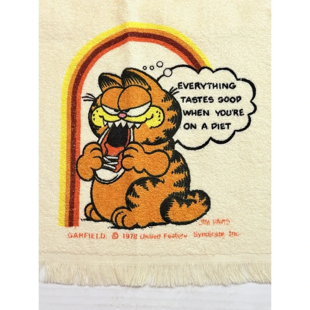 Vintage‎ 1978 Garfield Hand Towel Everything Tastes Good USA 15.5x24
